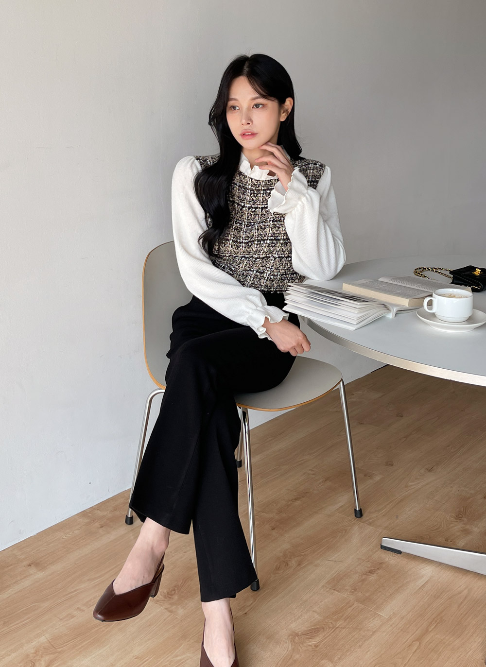 フリルツイードドッキングブラウス | DHOLIC | 詳細画像9