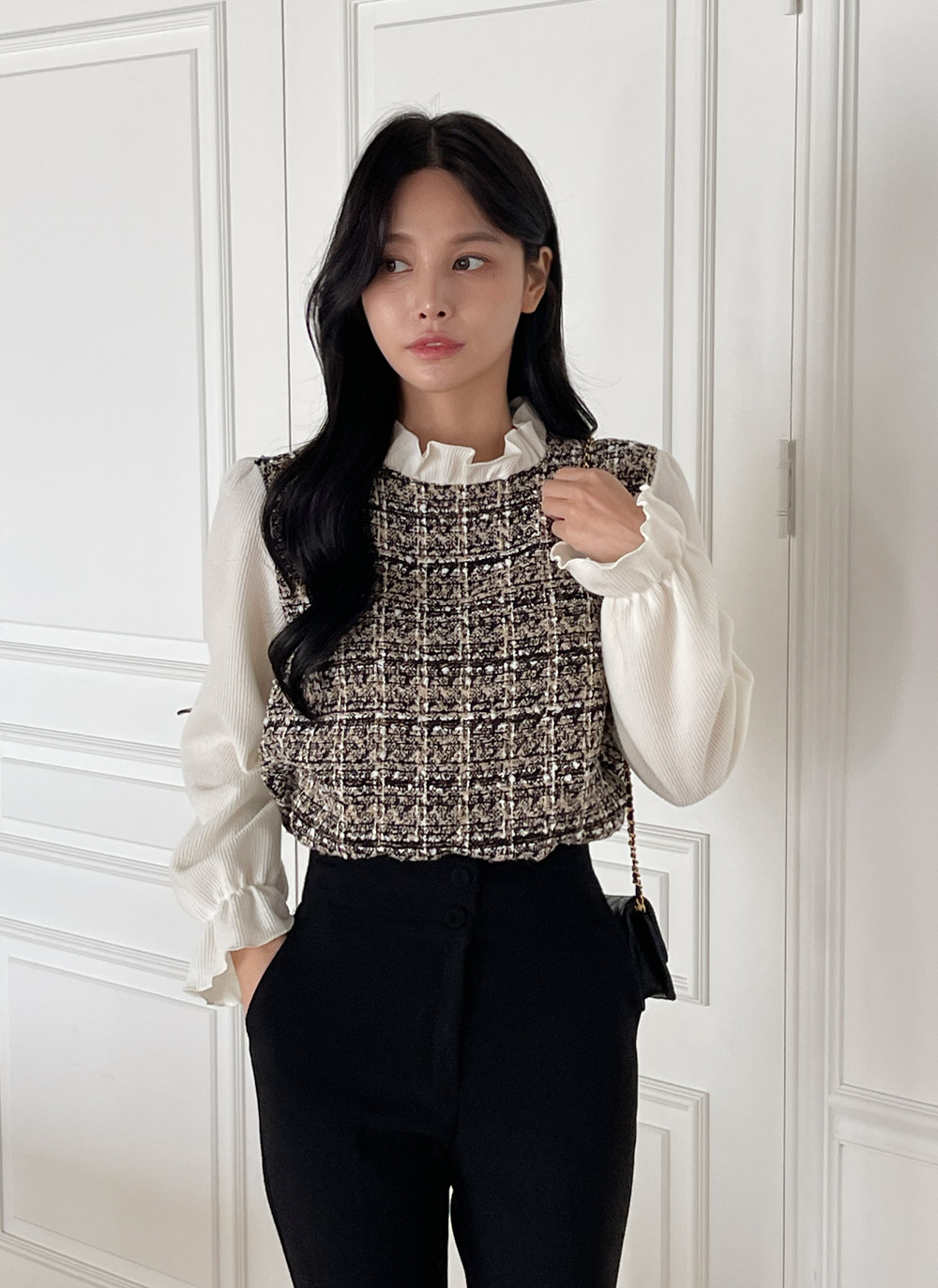 フリルツイードドッキングブラウス | DHOLIC | 詳細画像13