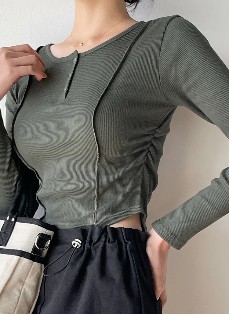 シャーリングヘンリーネックTシャツ | DHOLIC | 詳細画像1