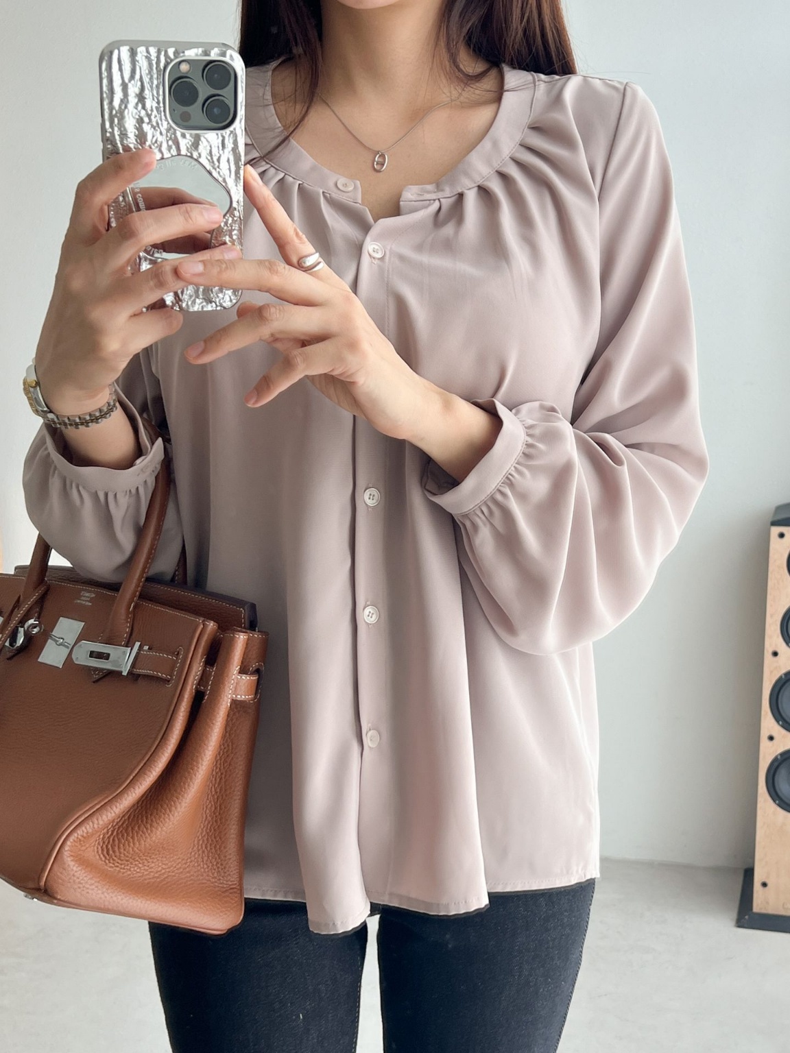 ラウンドネックギャザーブラウス | 詳細画像12