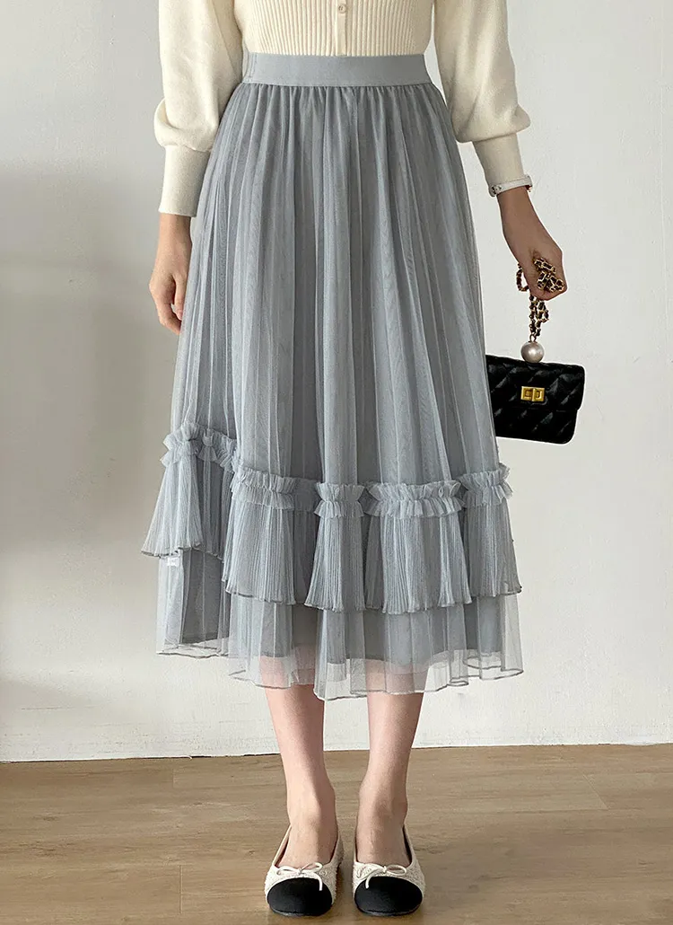 フリルプリーツチュールスカート | DHOLIC | 詳細画像1