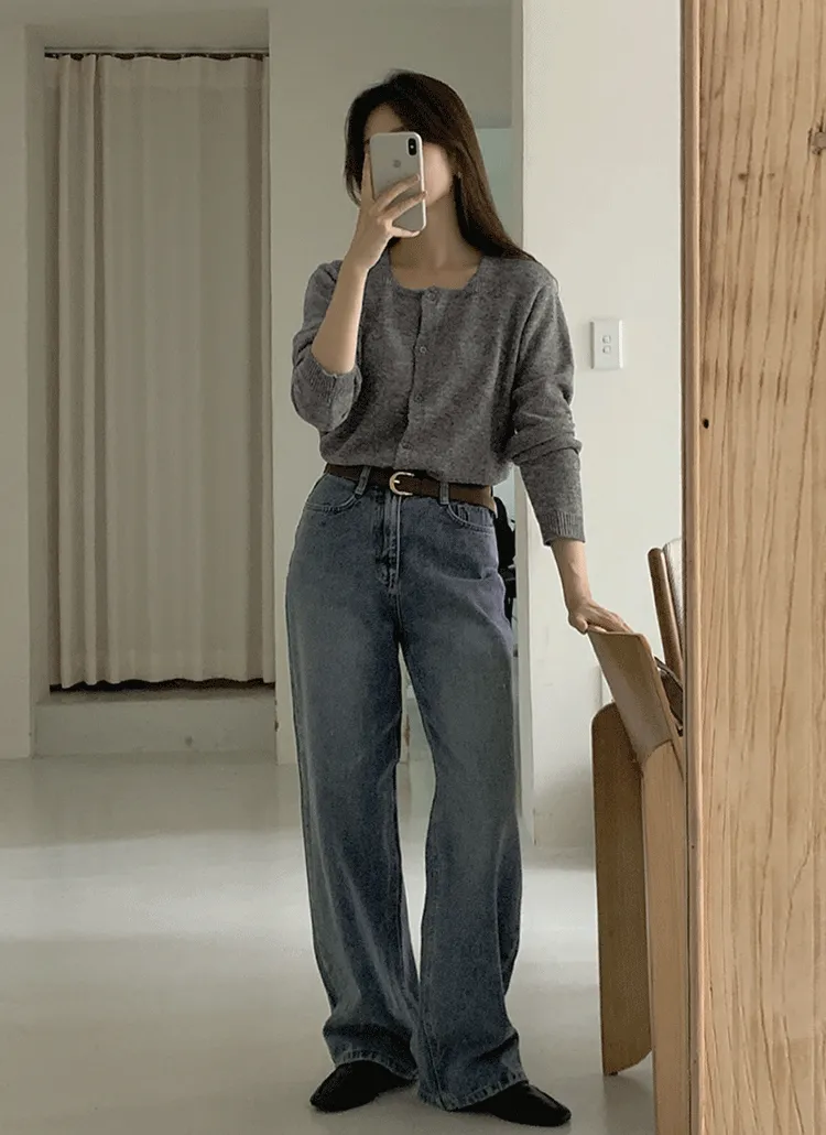 Louren ハイウエストヴィンテージライクストレートデニム ワイドパンツ Louren ハイウエストヴィンテージライクストレートデニム ワイド