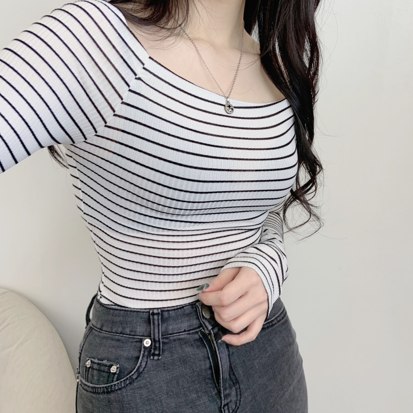 リブボーダーオフショルTシャツ | 詳細画像2