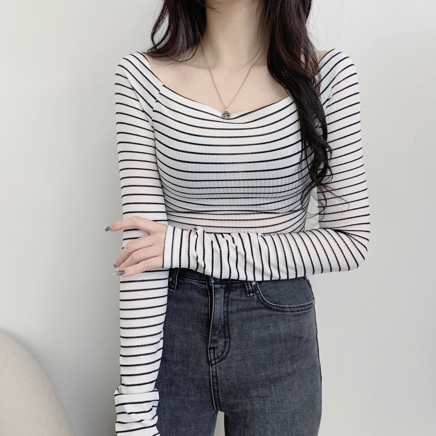 リブボーダーオフショルTシャツ | 詳細画像3