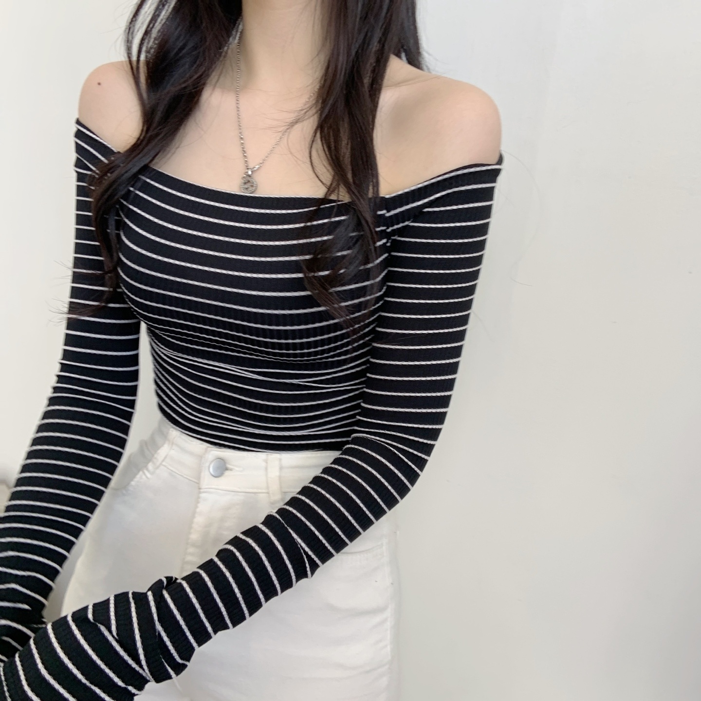 リブボーダーオフショルTシャツ | 詳細画像4