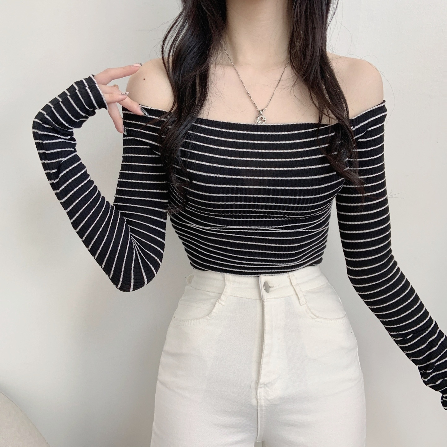 リブボーダーオフショルTシャツ | 詳細画像5