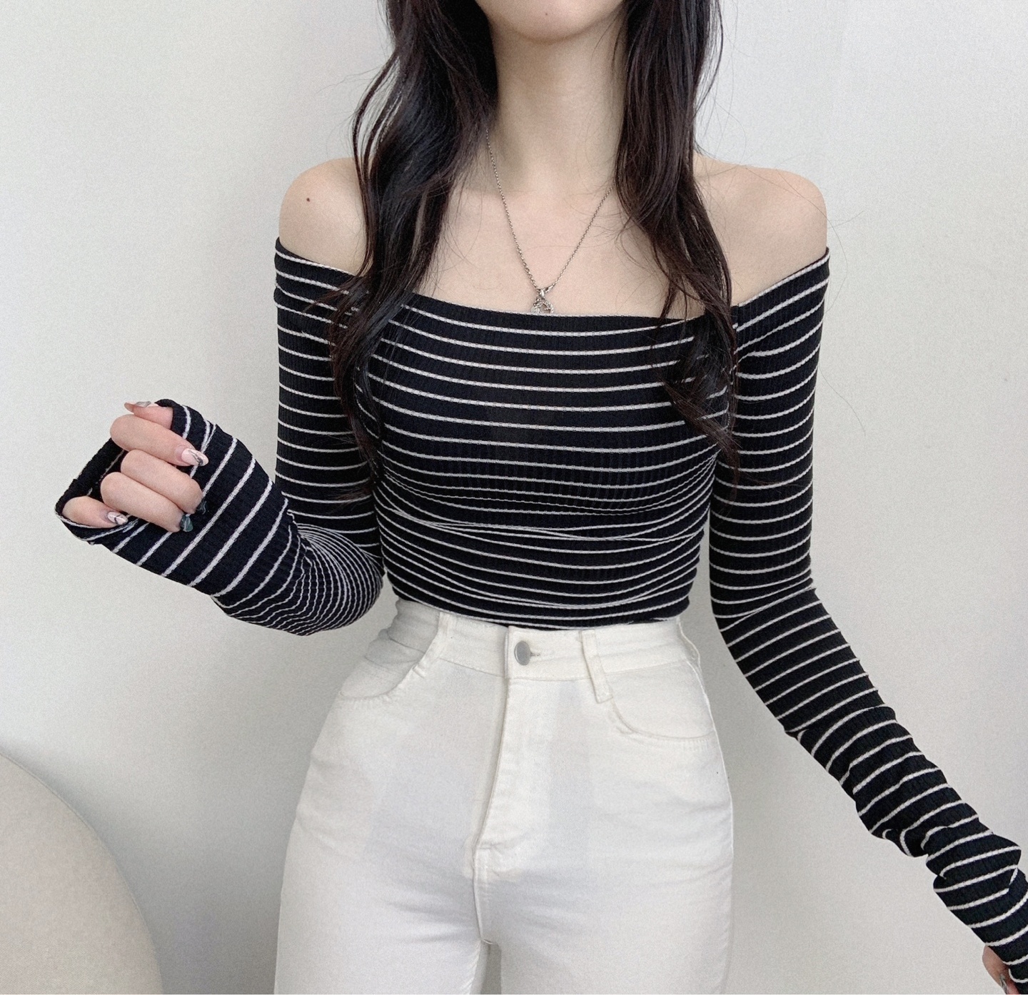 リブボーダーオフショルTシャツ | 詳細画像6