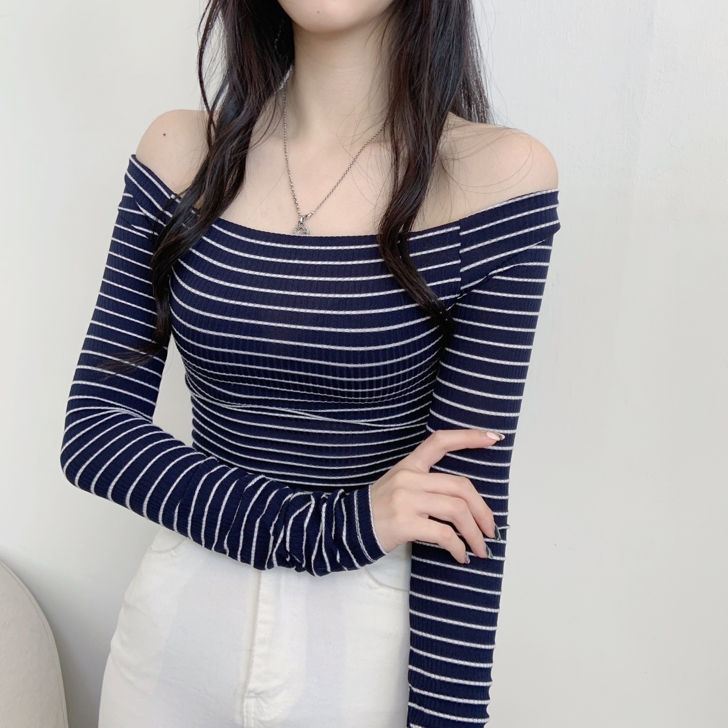 リブボーダーオフショルTシャツ | 詳細画像8