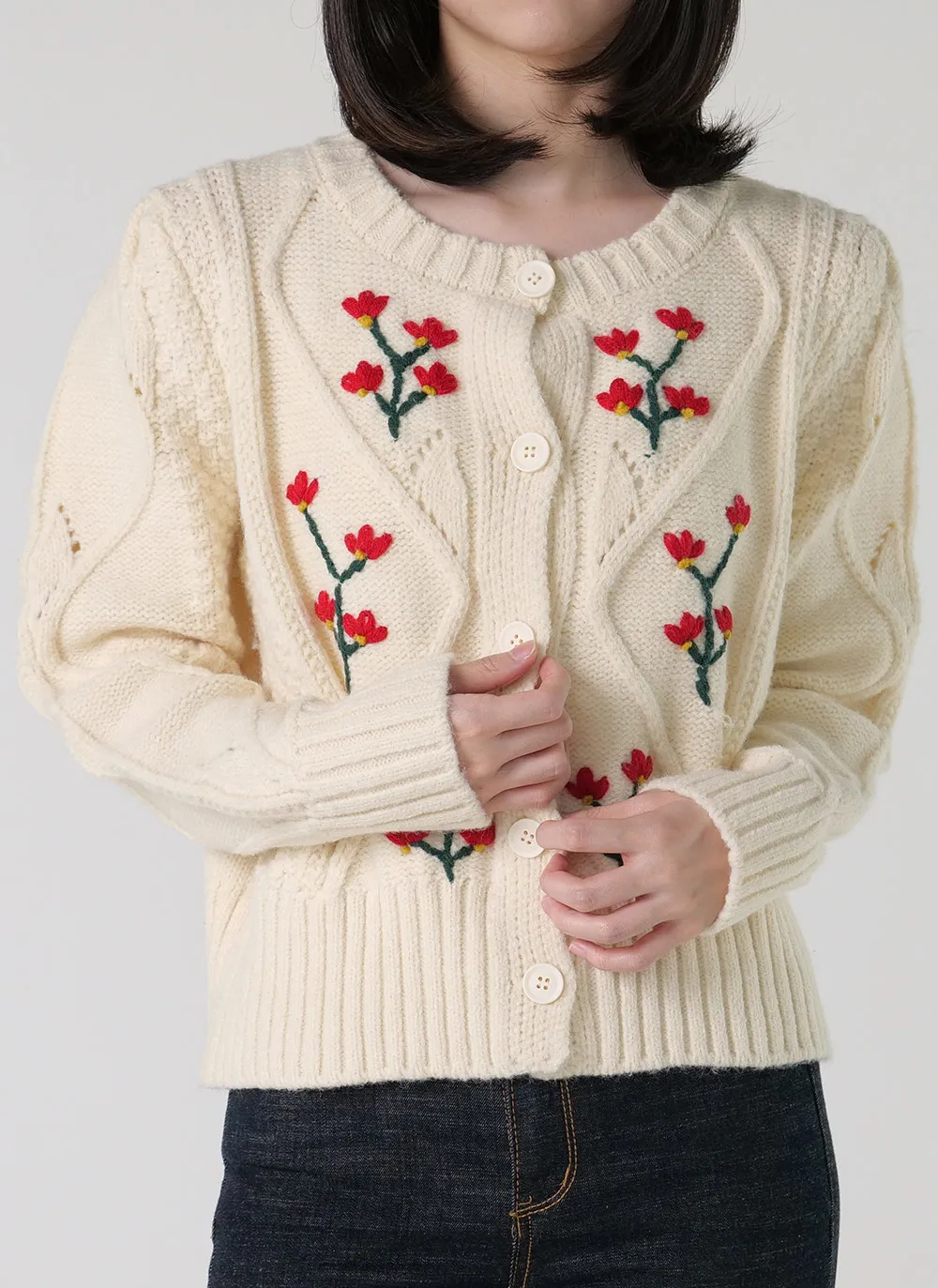 ボンポワン】bonpoint♪花柄刺繍 せい ニットカーディガン6an