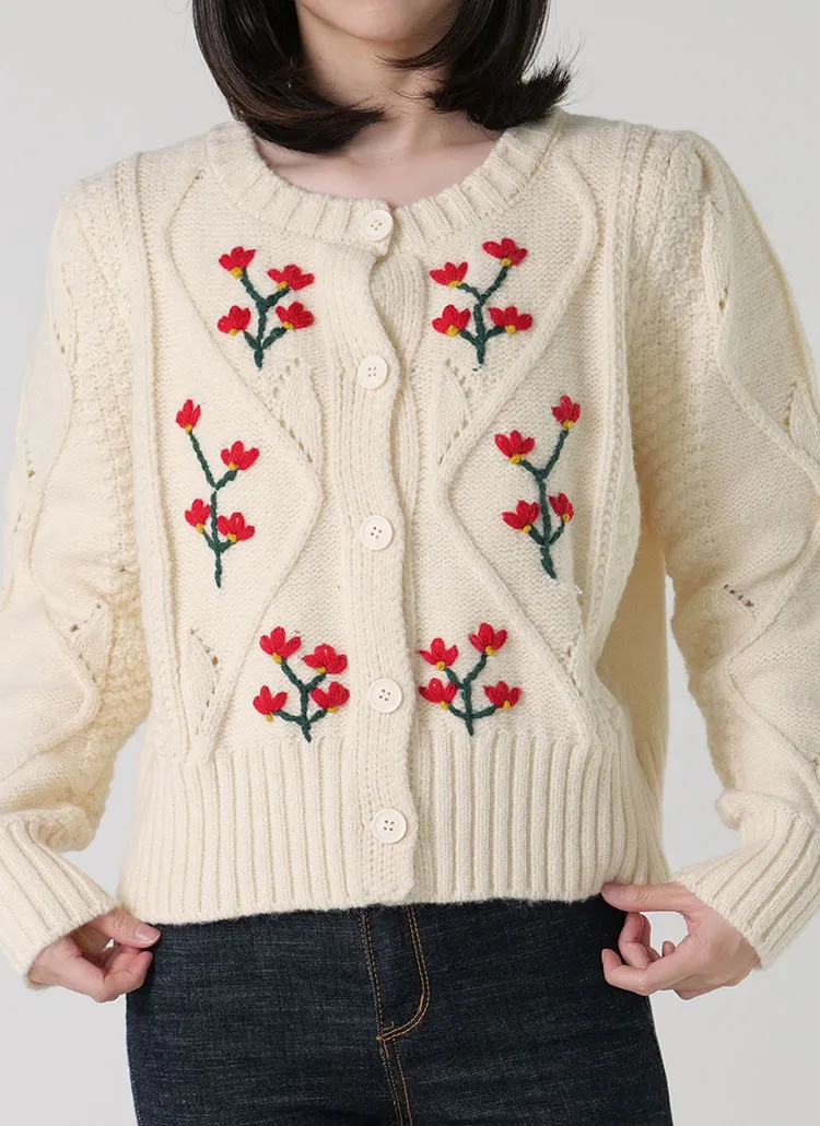 花柄刺繍ニットカーディガン | DHOLIC | 詳細画像1