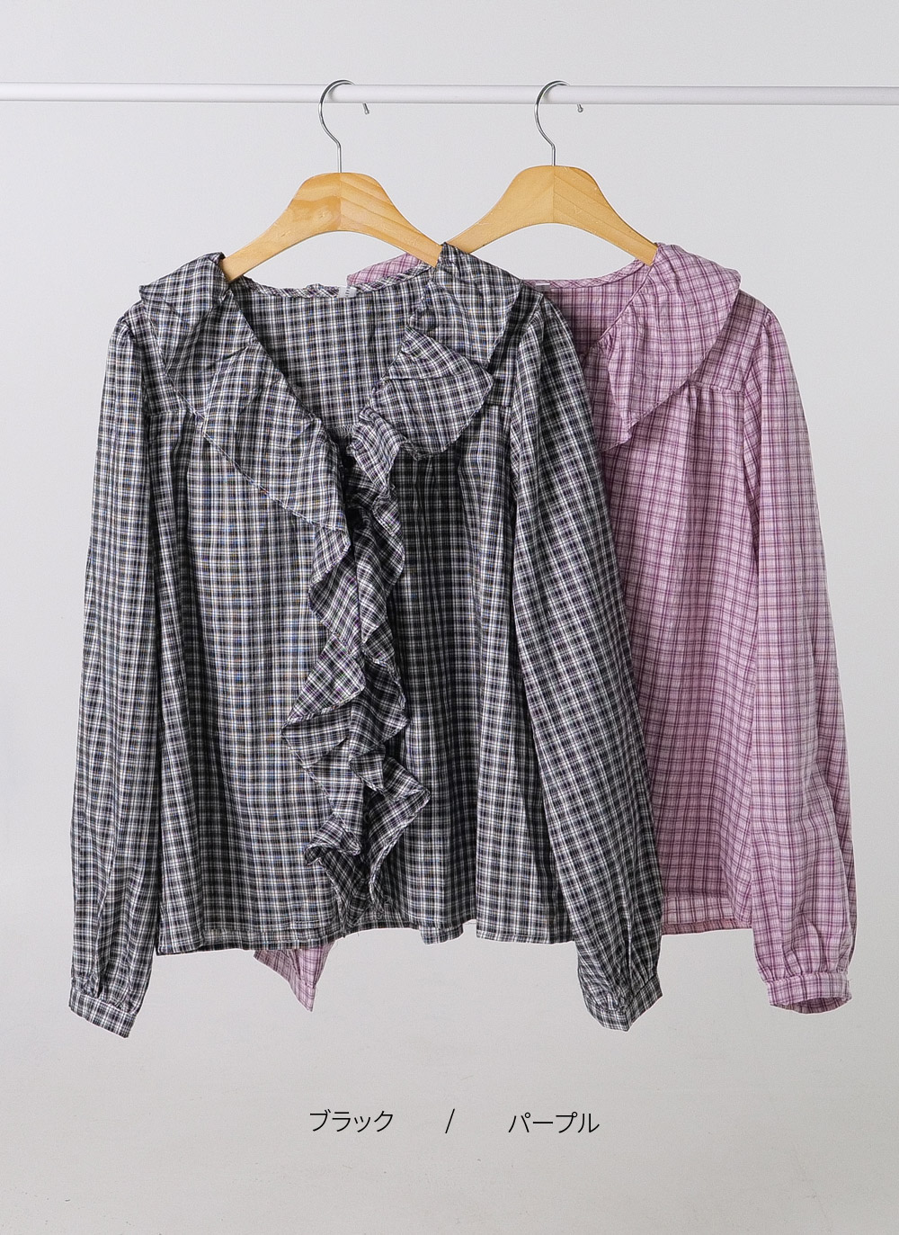 チェックフリルVネックブラウス | DHOLIC | 詳細画像14