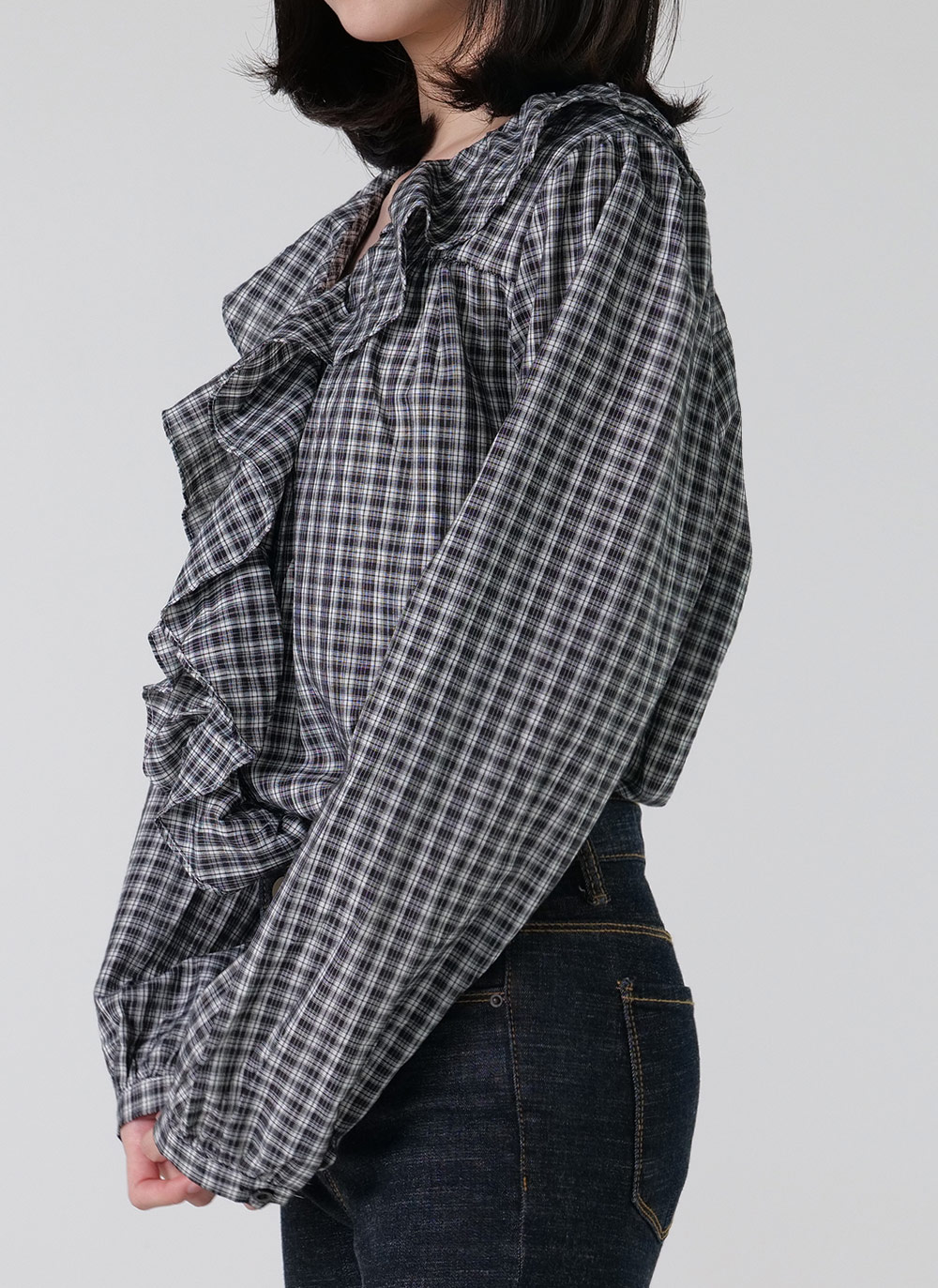 チェックフリルVネックブラウス | DHOLIC | 詳細画像5