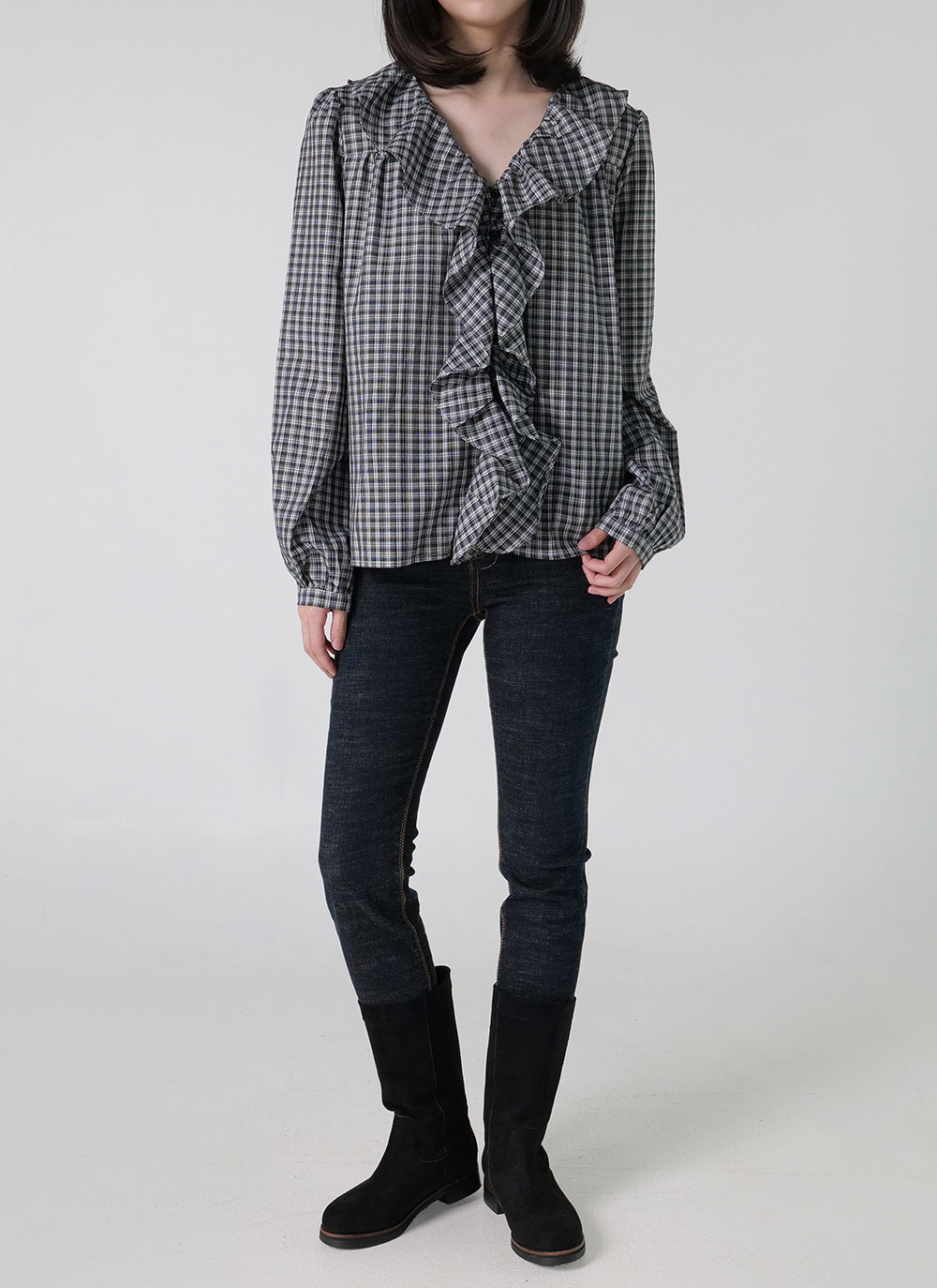 チェックフリルVネックブラウス | DHOLIC | 詳細画像10