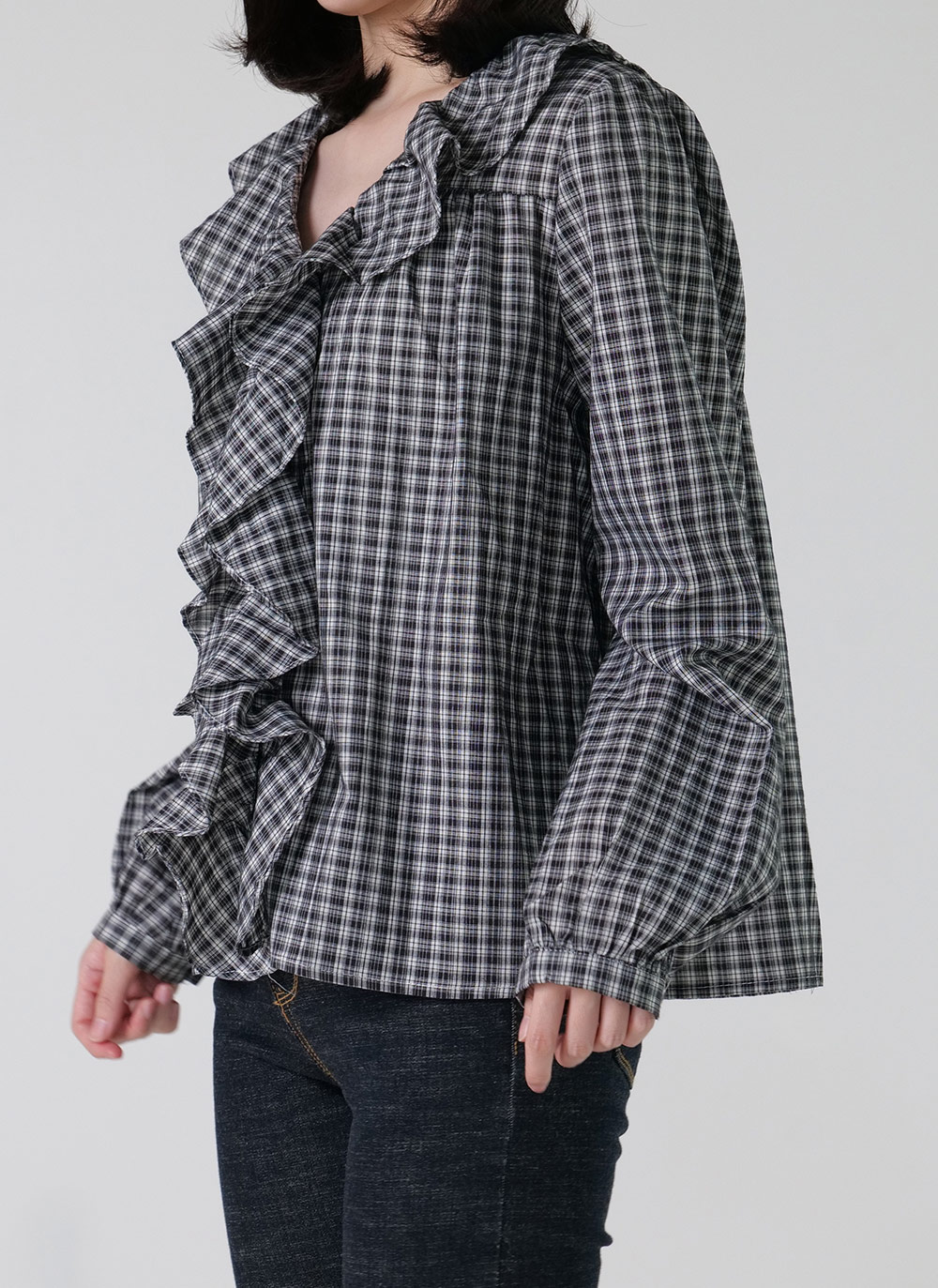 チェックフリルVネックブラウス | DHOLIC | 詳細画像11