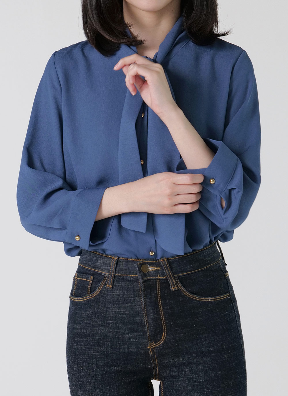 ネックリボンゴールドボタンブラウス | DHOLIC | 詳細画像5