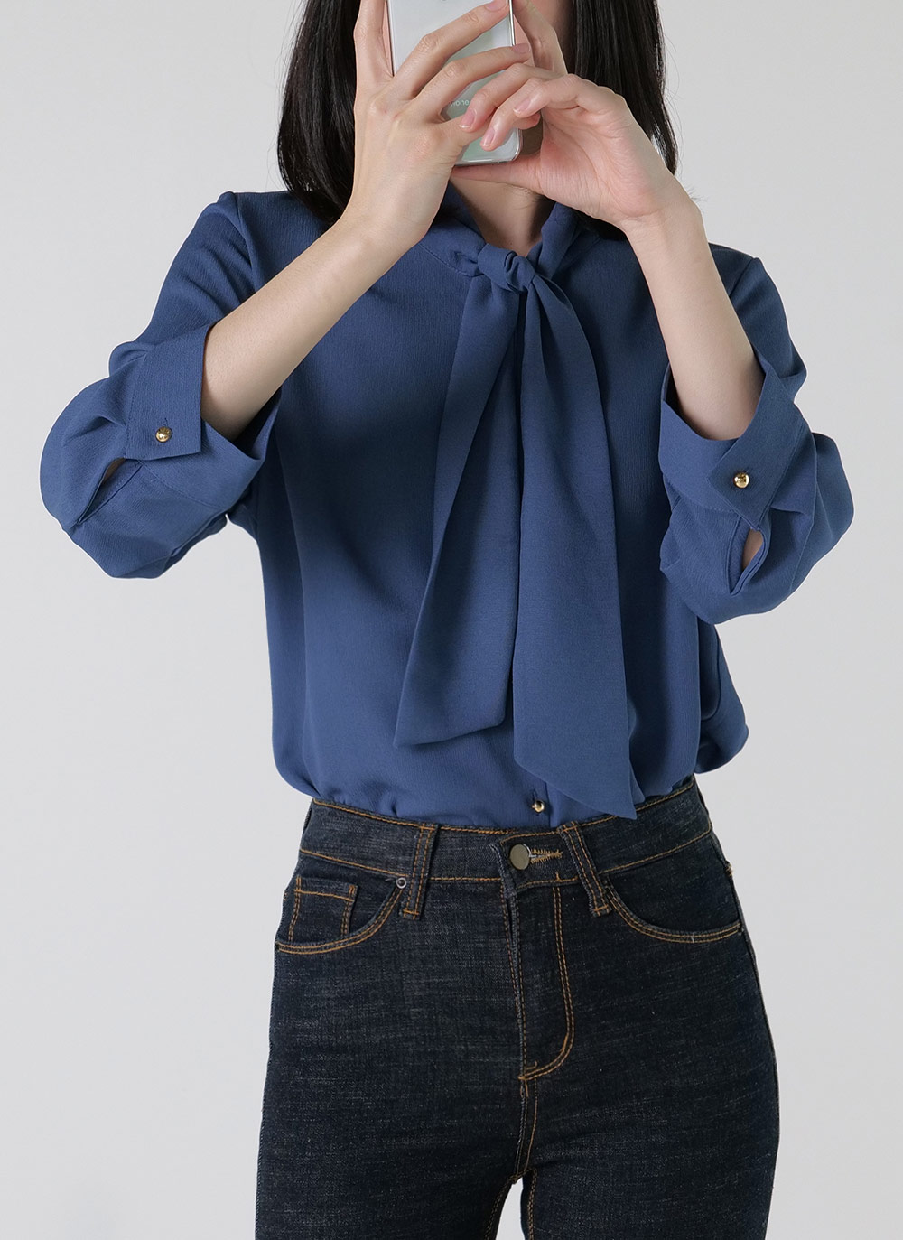 ネックリボンゴールドボタンブラウス | DHOLIC | 詳細画像8