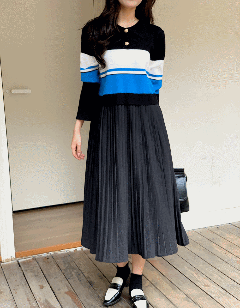 配色カラーニットプリーツワンピース | 詳細画像4