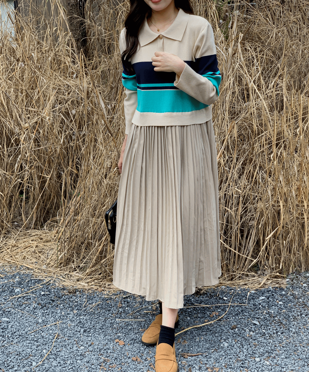 配色カラーニットプリーツワンピース | 詳細画像5