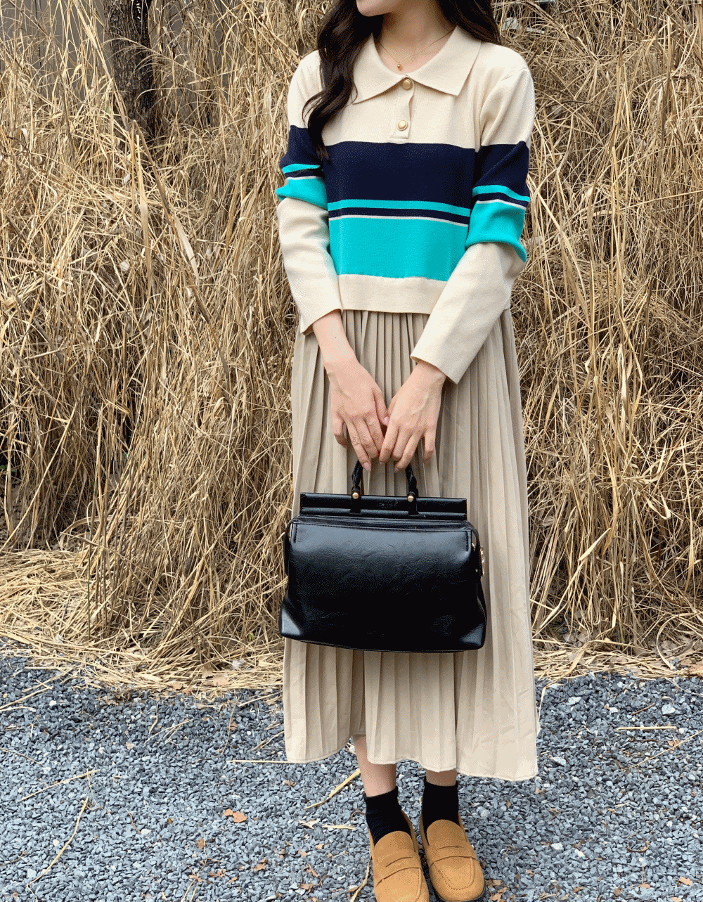 配色カラーニットプリーツワンピース | 詳細画像7