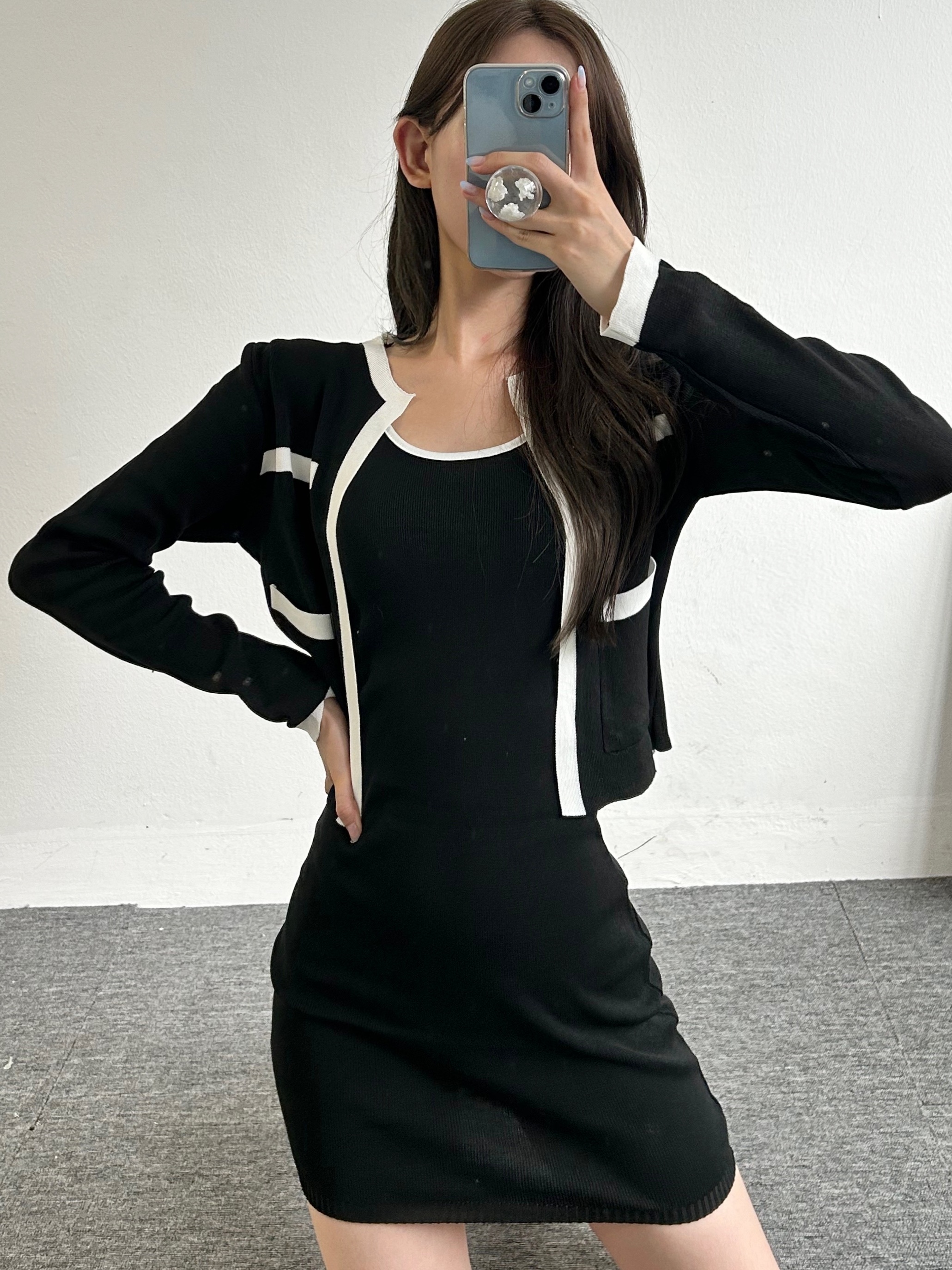 配色ニットカーデ&ワンピースSET | 詳細画像2