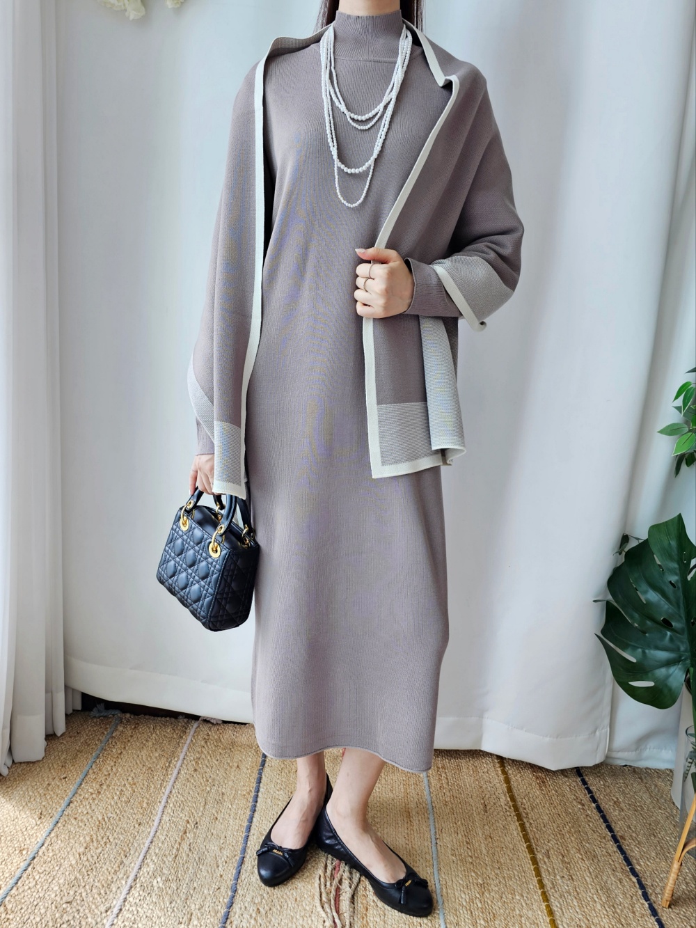 配色ショール付ニットワンピース | 詳細画像2