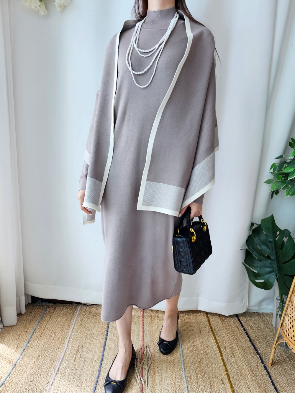 配色ショール付ニットワンピース | 詳細画像3