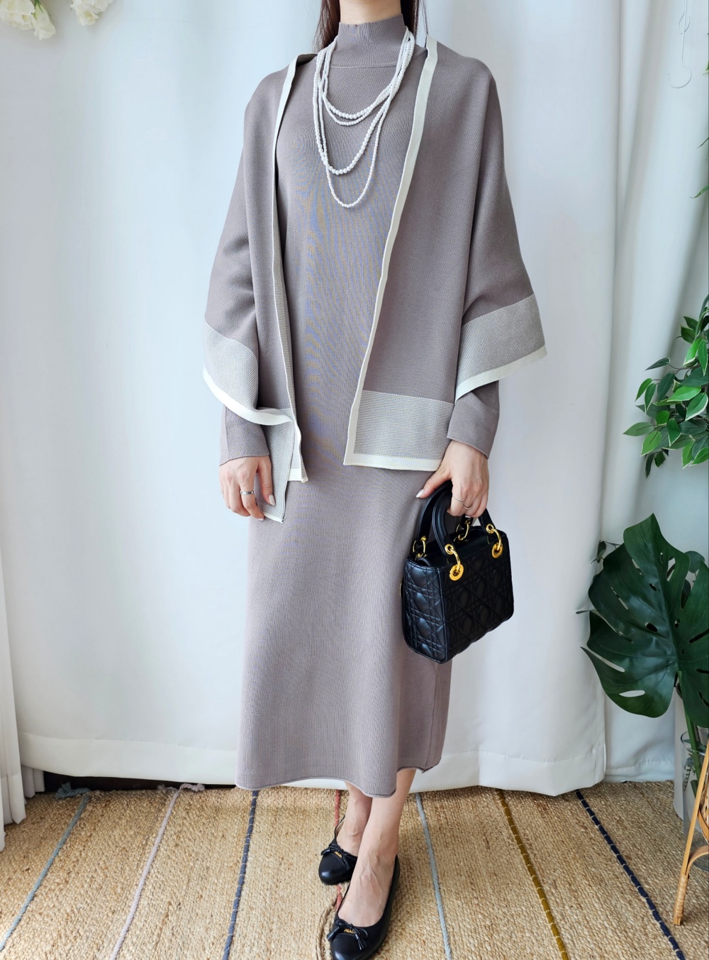 配色ショール付ニットワンピース | 詳細画像4