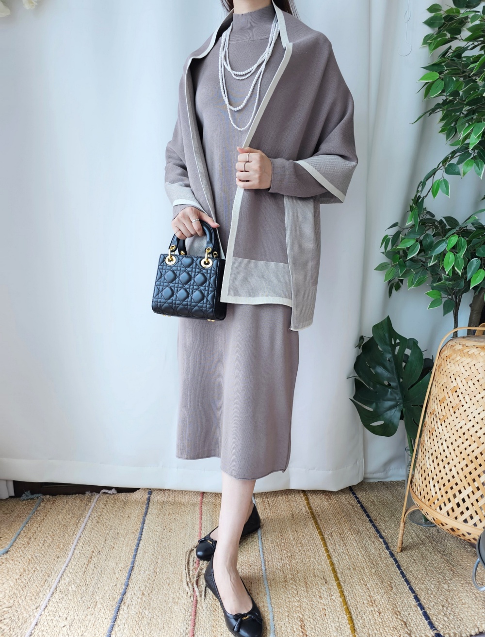 配色ショール付ニットワンピース | 詳細画像5