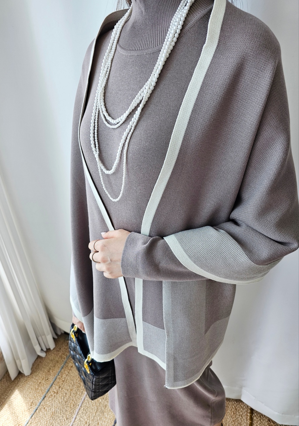 配色ショール付ニットワンピース | 詳細画像8