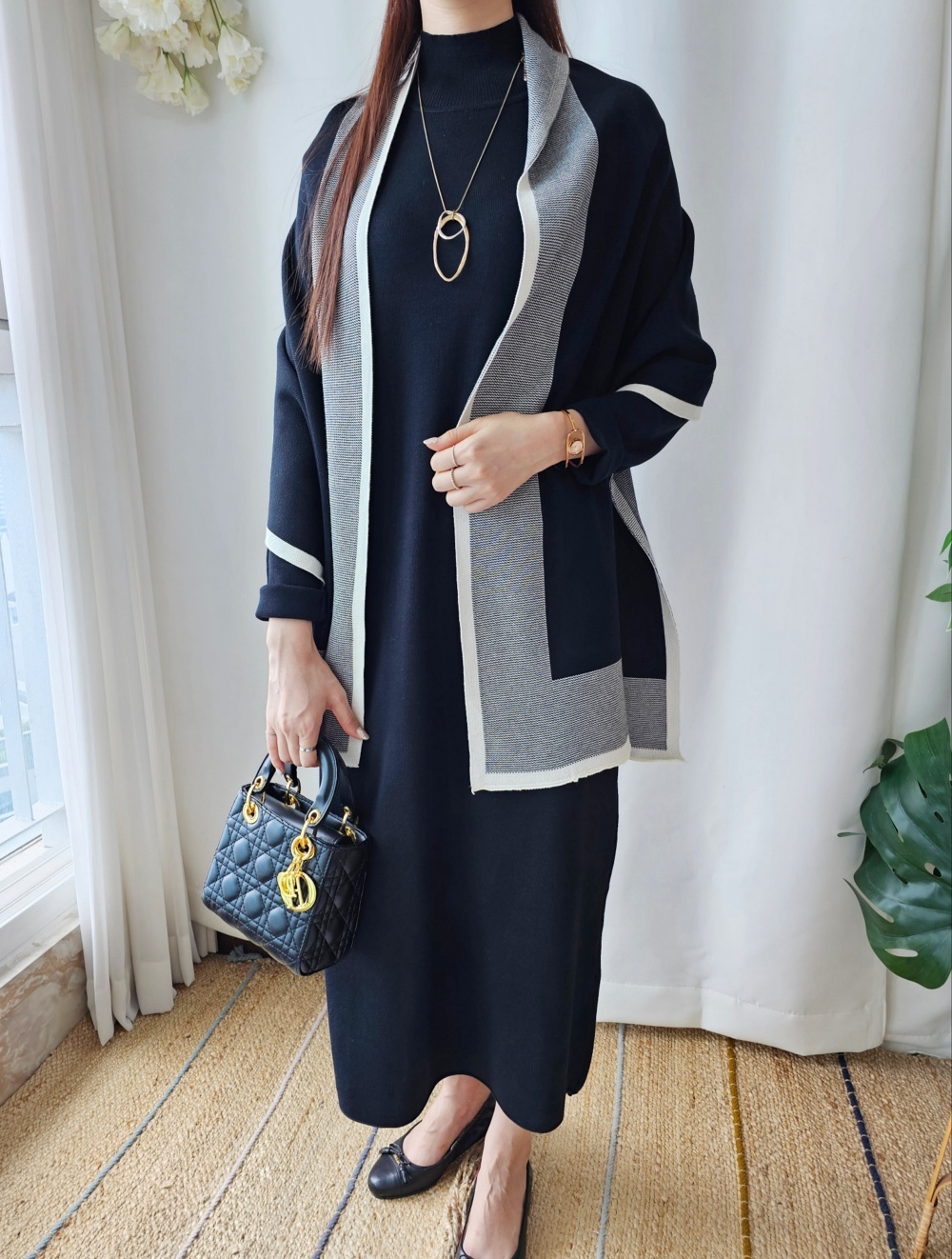 配色ショール付ニットワンピース | 詳細画像15