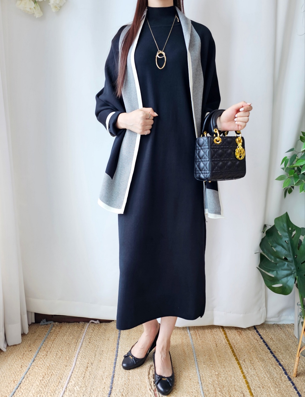 配色ショール付ニットワンピース | 詳細画像16