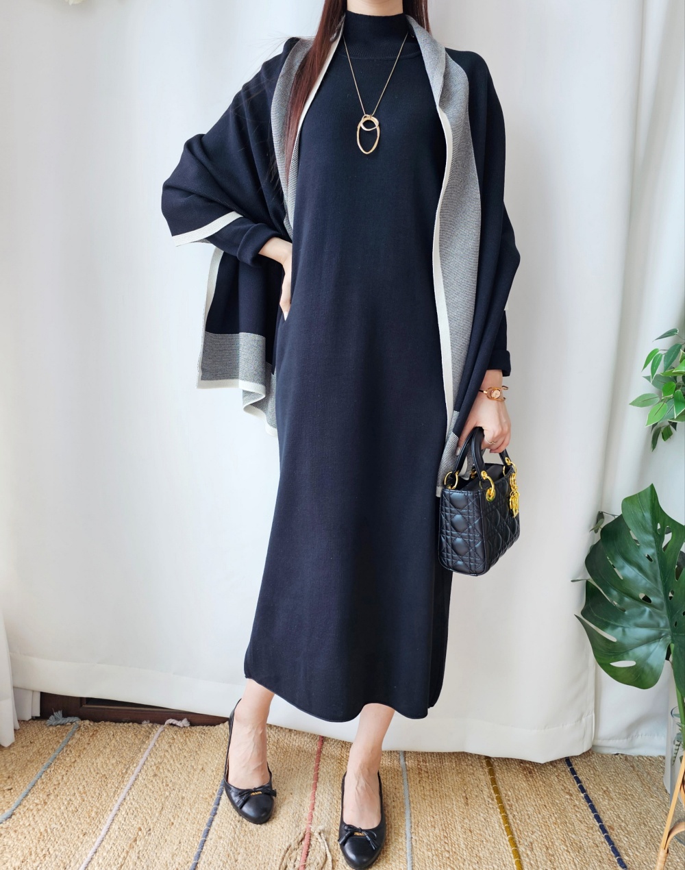 配色ショール付ニットワンピース | 詳細画像17