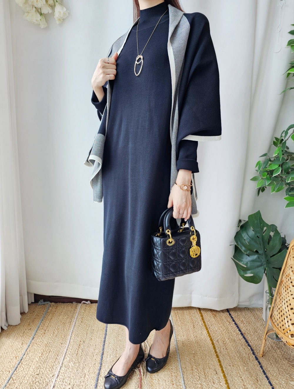 配色ショール付ニットワンピース | 詳細画像19