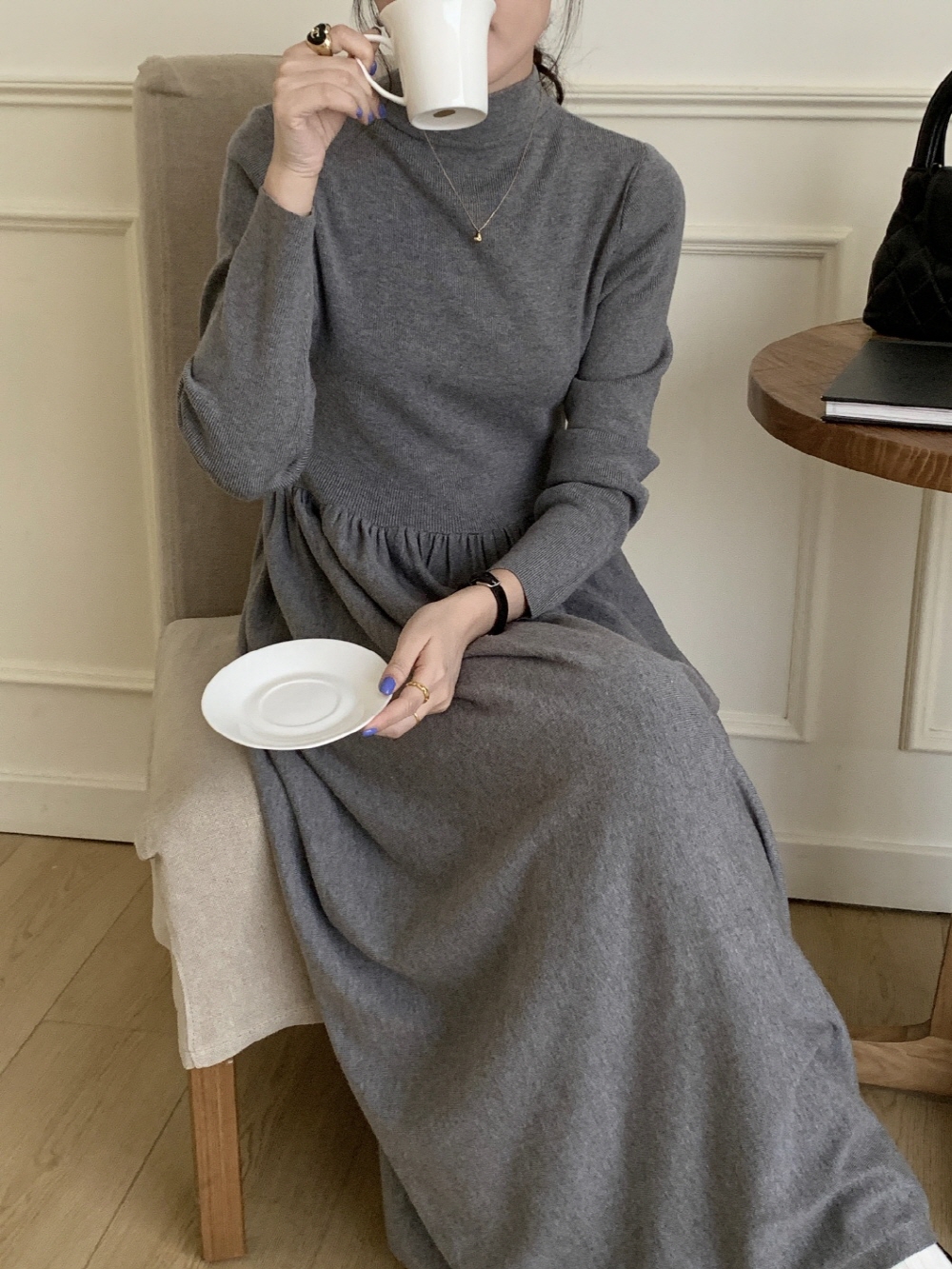 ハーフネックフレアニットワンピース | 詳細画像3