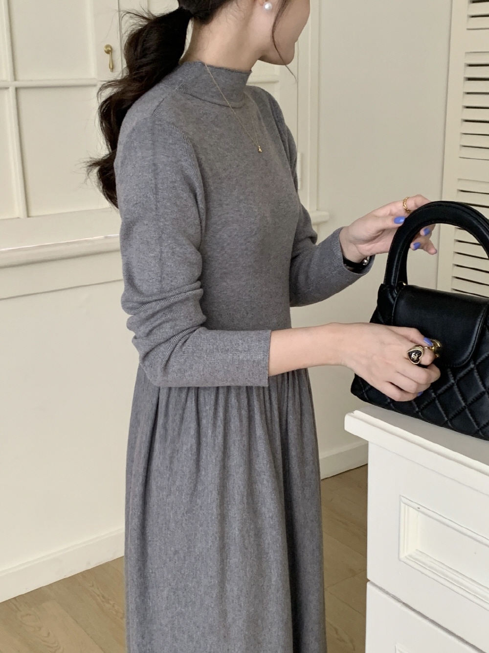 ハーフネックフレアニットワンピース | 詳細画像4
