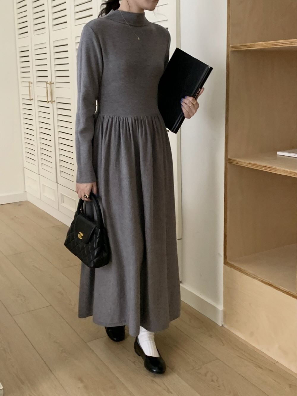 ハーフネックフレアニットワンピース | 詳細画像6