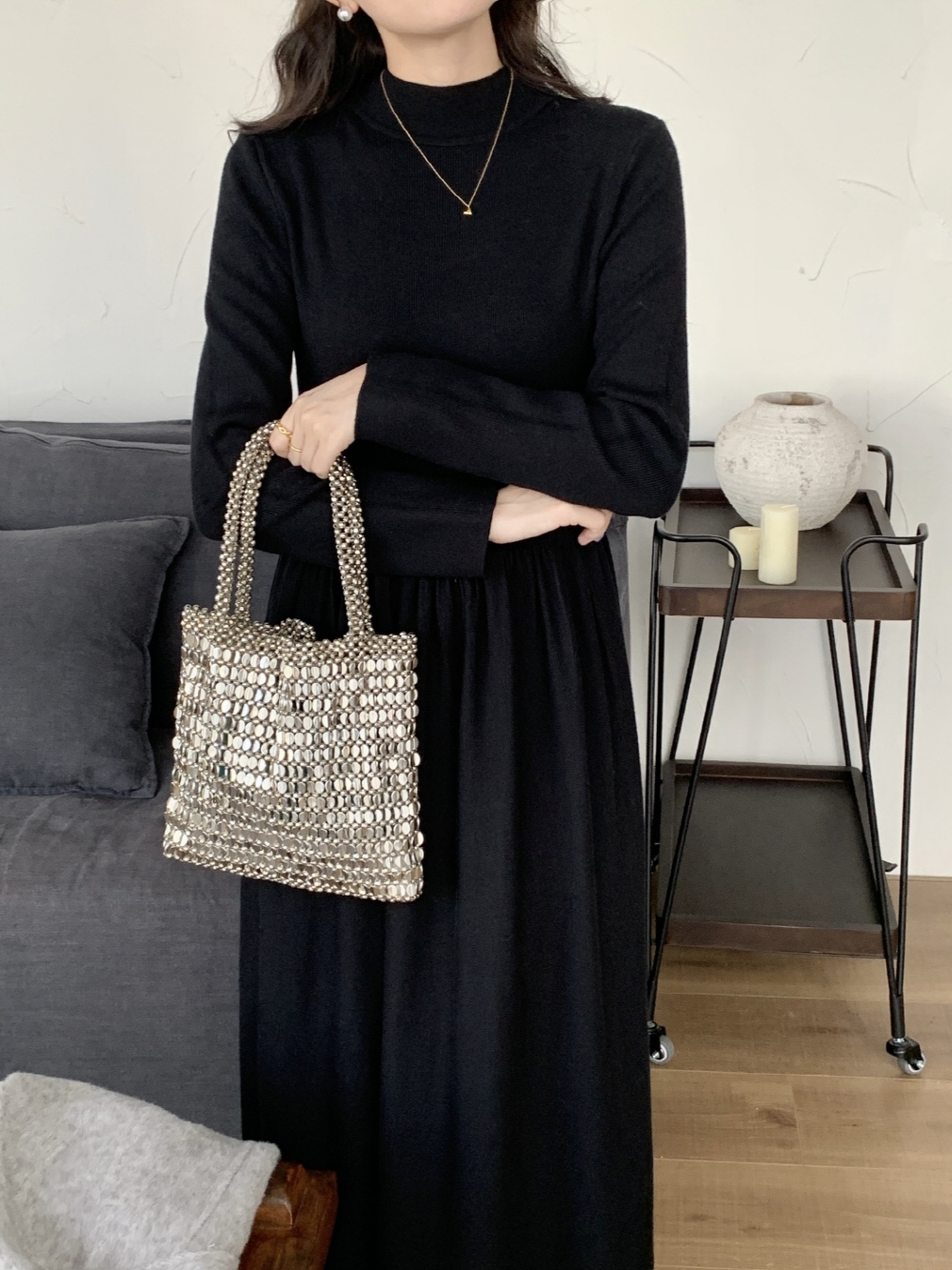 ハーフネックフレアニットワンピース | 詳細画像9