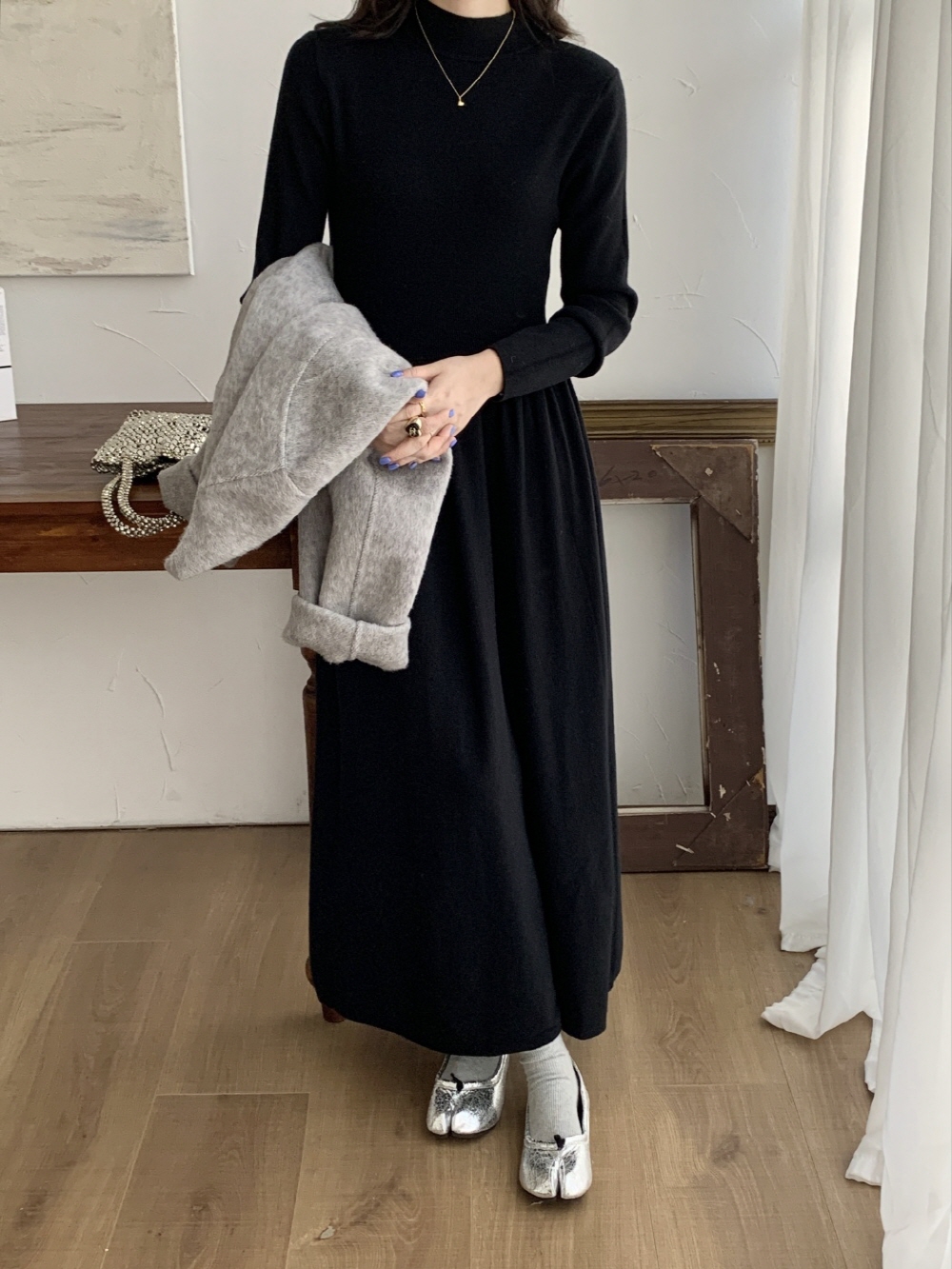 ハーフネックフレアニットワンピース | 詳細画像10