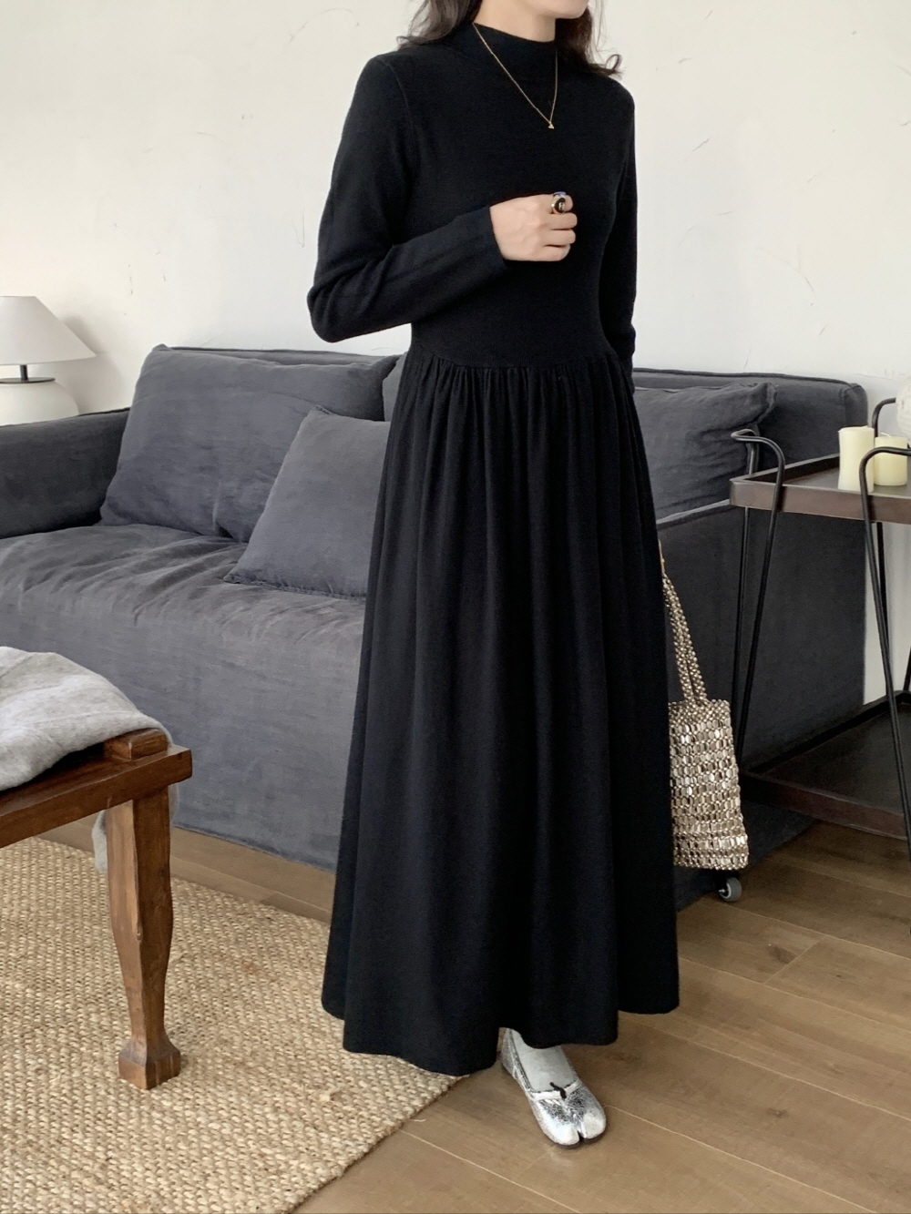 ハーフネックフレアニットワンピース | 詳細画像13