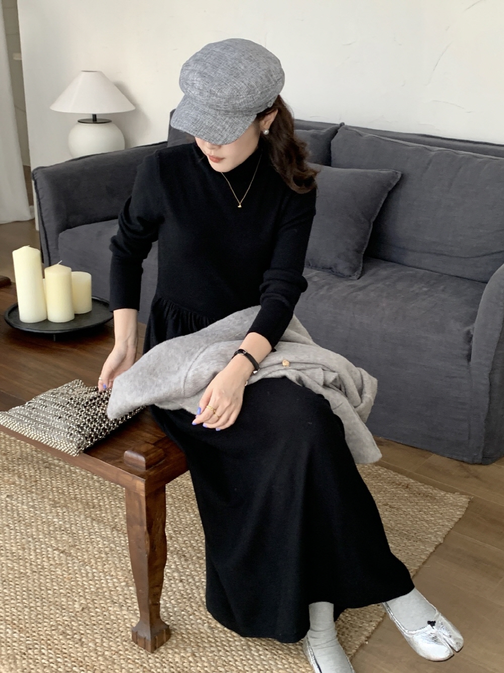 ハーフネックフレアニットワンピース | 詳細画像14