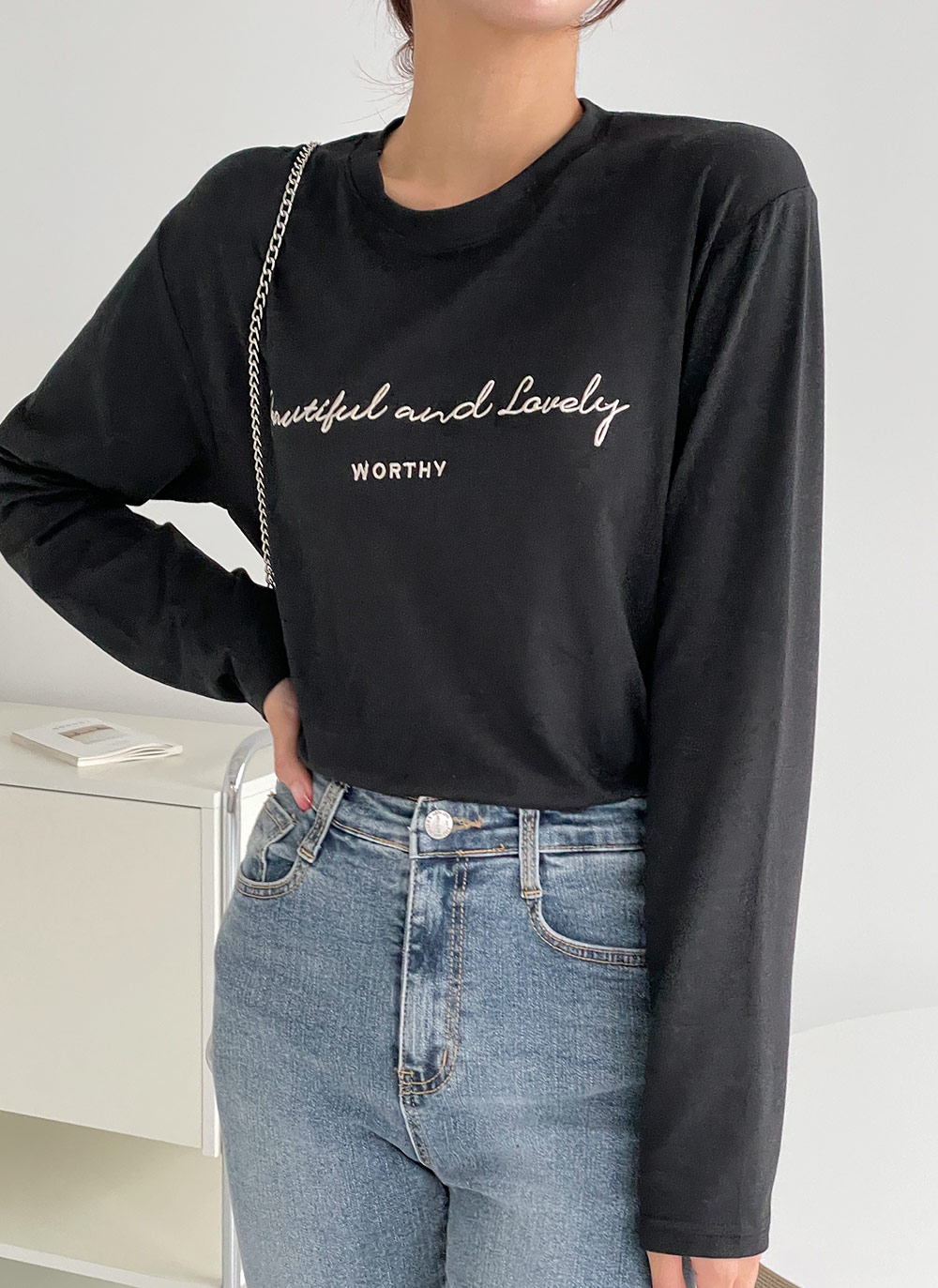 モダール混刺繍レタリングTシャツ | DHOLIC | 詳細画像2