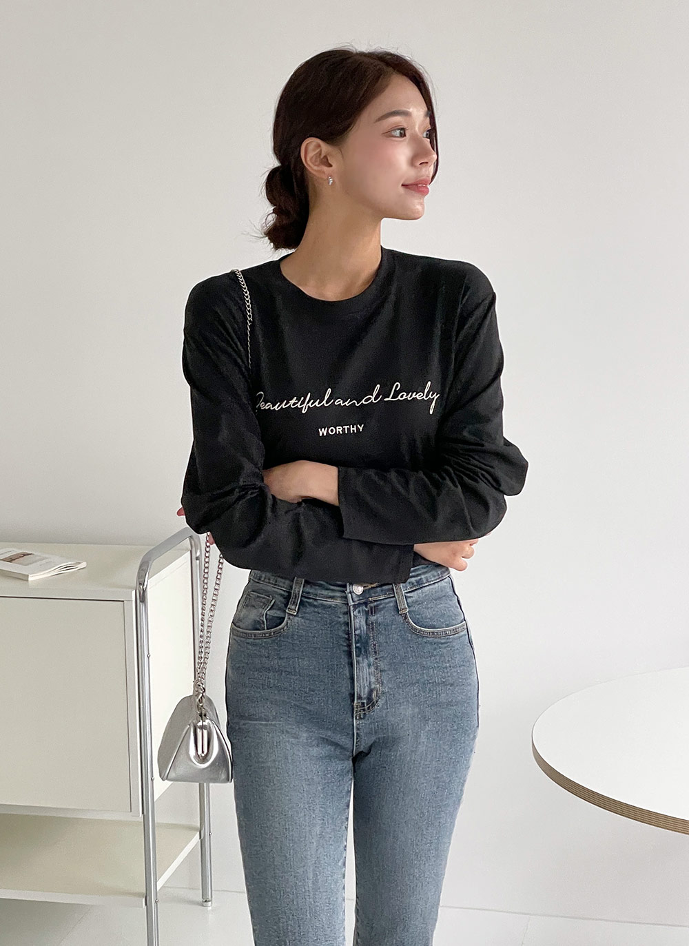 モダール混刺繍レタリングTシャツ | DHOLIC | 詳細画像4