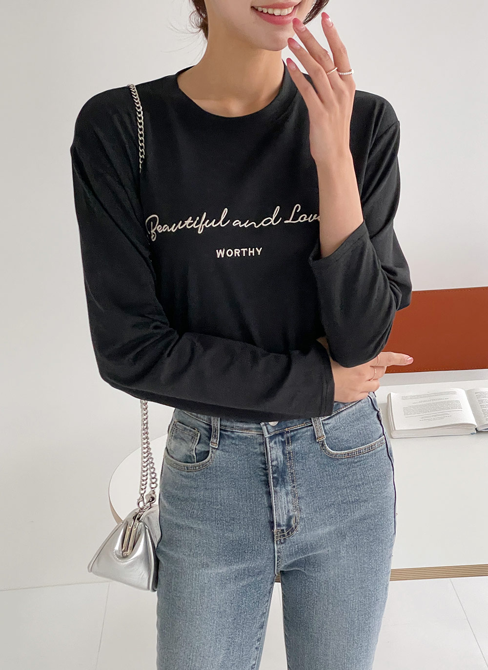 モダール混刺繍レタリングTシャツ | DHOLIC | 詳細画像6