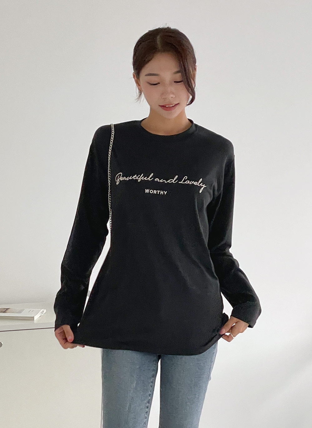 モダール混刺繍レタリングTシャツ | DHOLIC | 詳細画像7