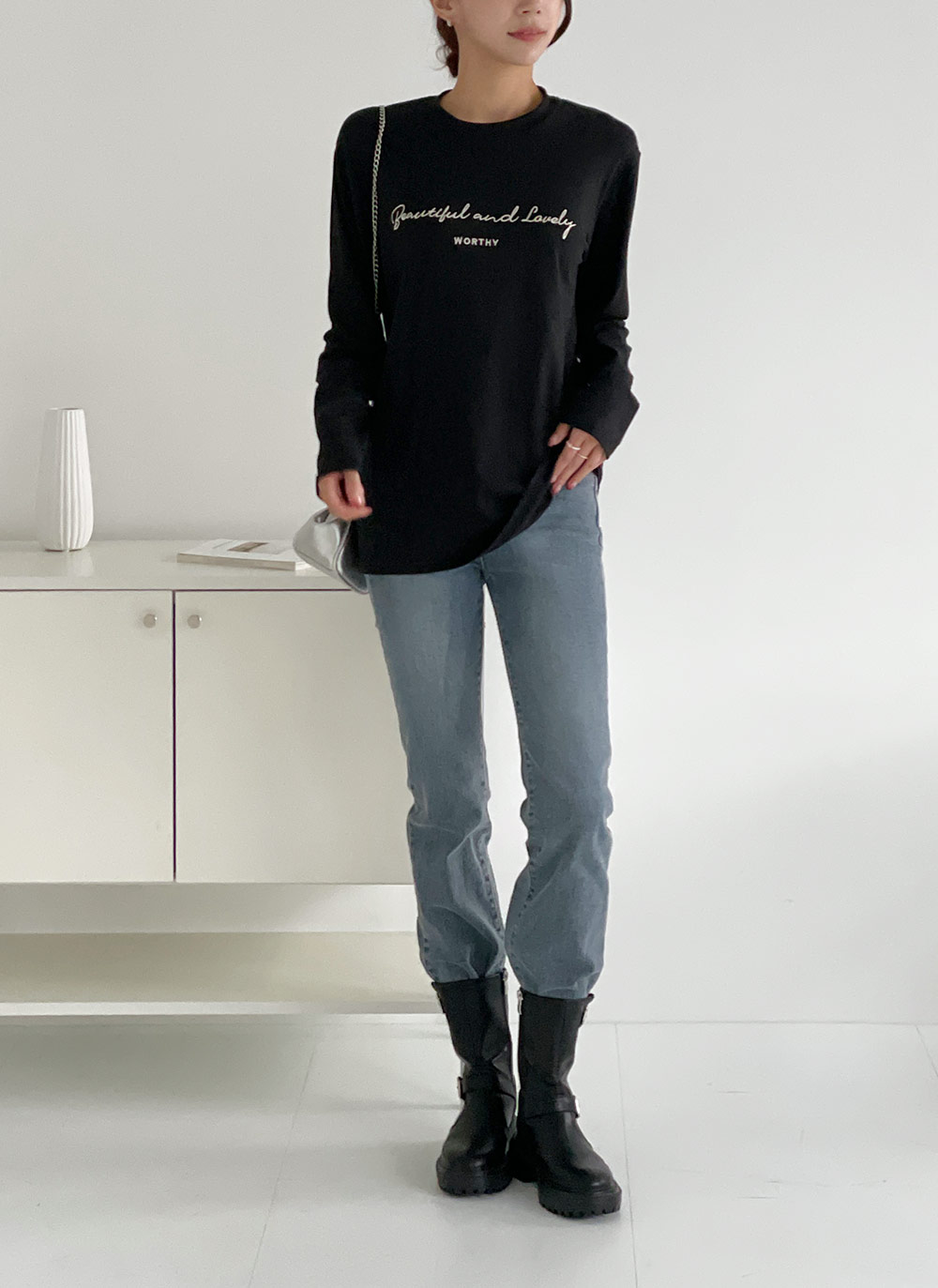 モダール混刺繍レタリングTシャツ | DHOLIC | 詳細画像8