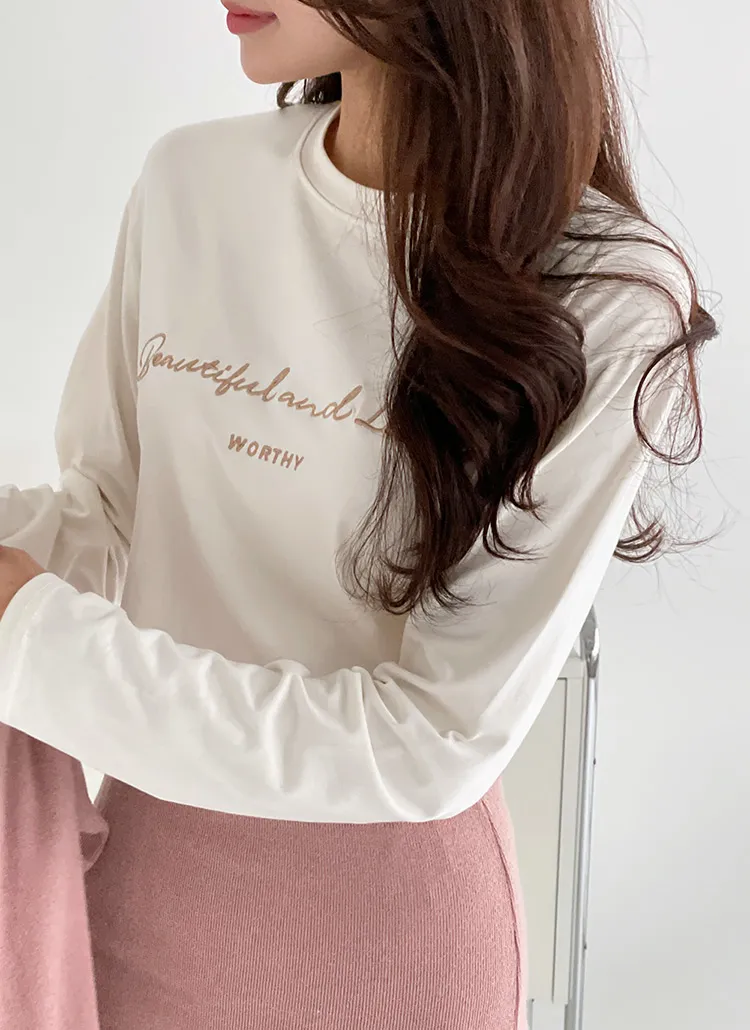 モダール混刺繍レタリングTシャツ | DHOLIC | 詳細画像1