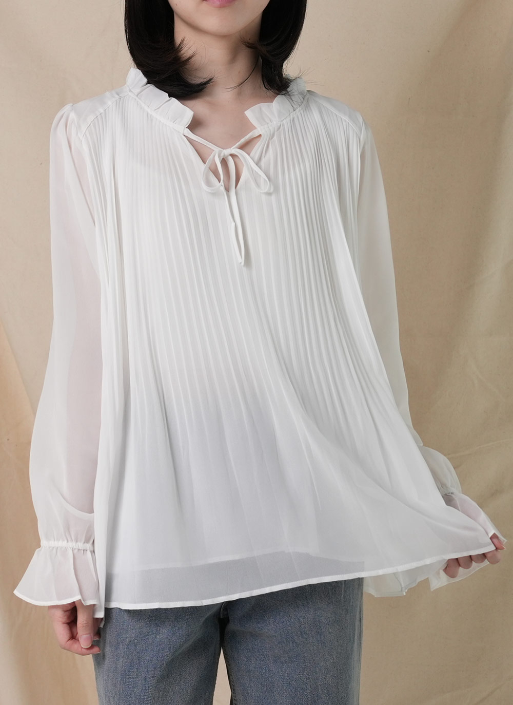 フリルリボンシフォンプリーツブラウス | DHOLIC | 詳細画像9