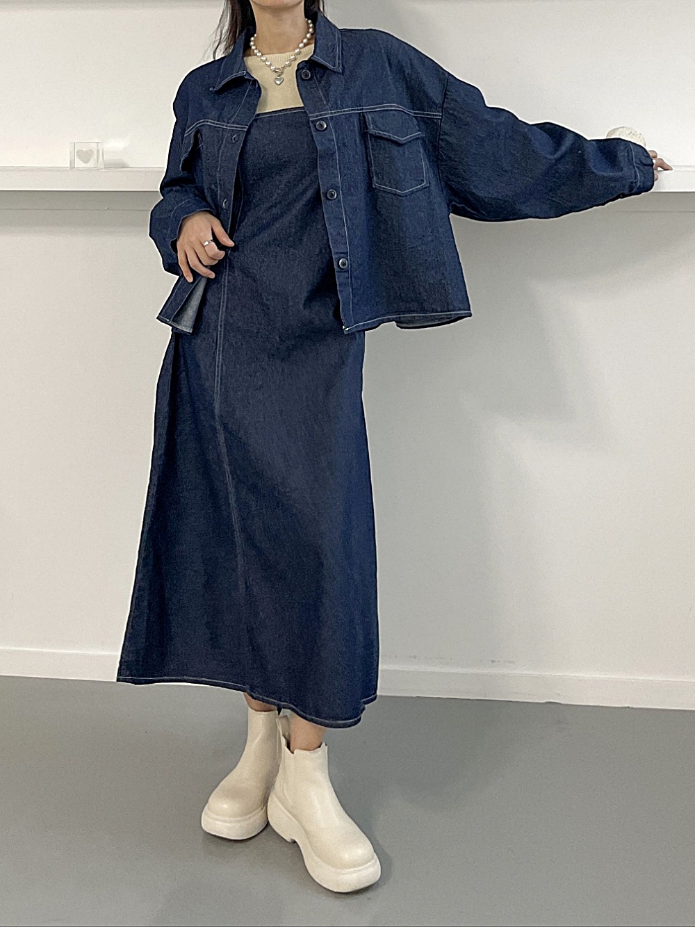 デニムジャケット&リボンキャミワンピースSET | レディース