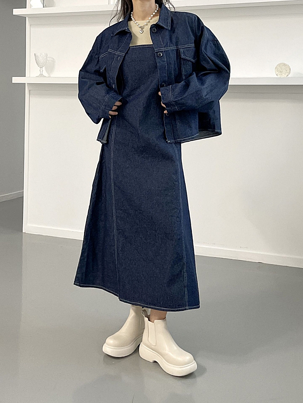 デニムジャケット&リボンキャミワンピースSET | レディース