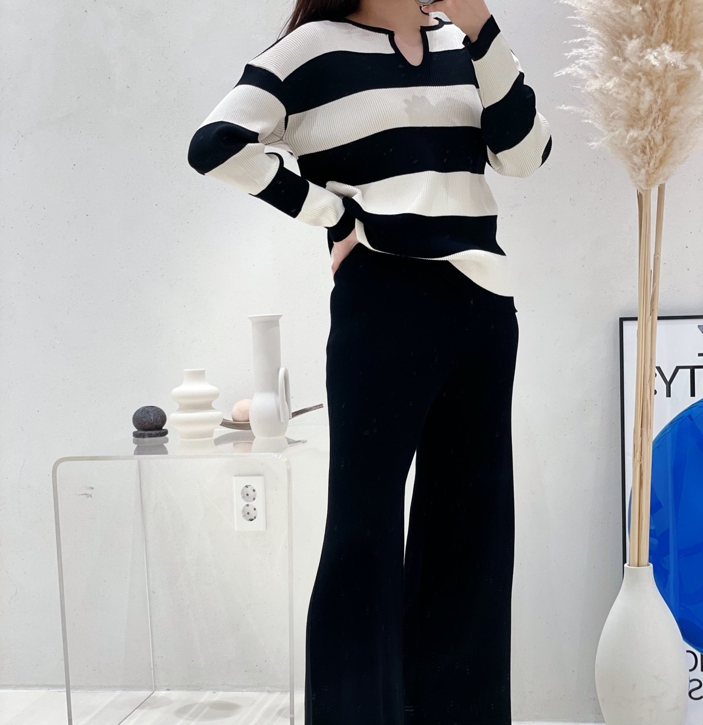 スリットネックボーダーニット&パンツSET | 詳細画像9